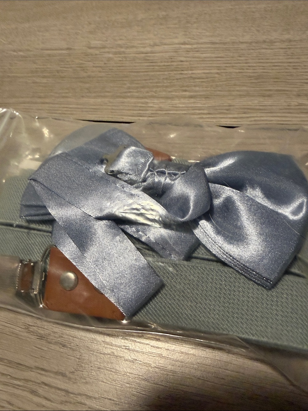 Kids Satin Bow Tie and Suspenders Set - Light Blue